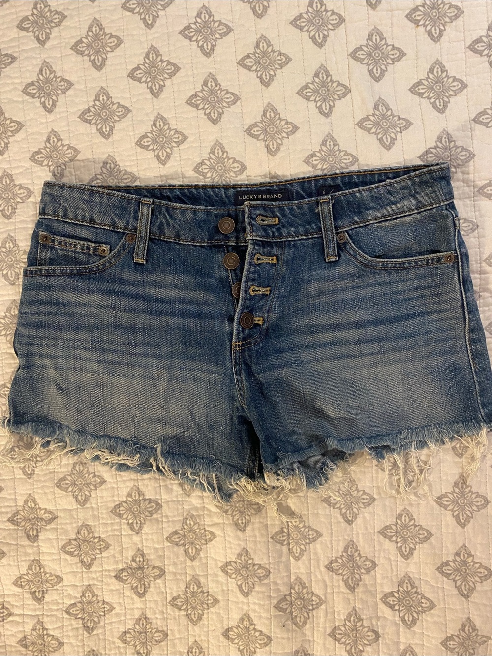Lucky Brand Distressed Medium Blue Denim Cutoff Shorts